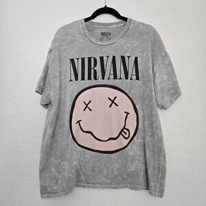 Nirvana Smiley 1X Face T Shirt Gray Cotton Graphic Tee